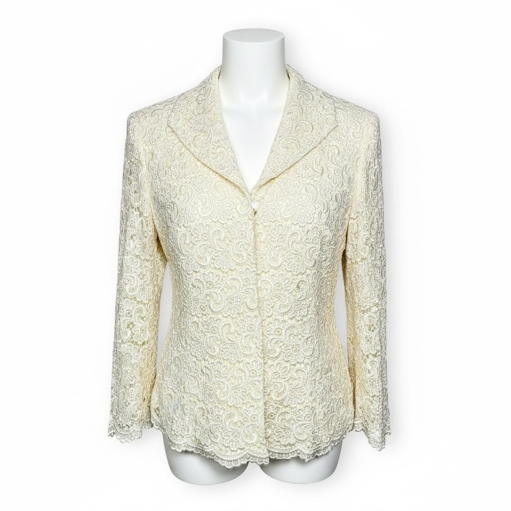 Vintage Talbots Floral Lace Jacket Ivory Cream Size 6 Fairy Ethereal Romantic